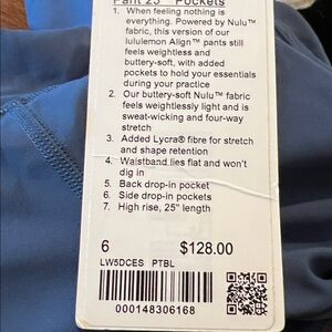 lululemon athletica pitch blue NEW! Leggings size 6